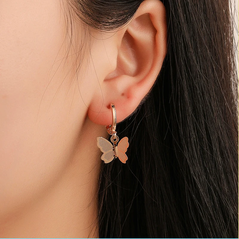 

2020 New Butterfly Earrings Rose Gold Color Stainless Steel Stud Earrings for Women Child Frosted Butterfly Cartilage Ear Studs