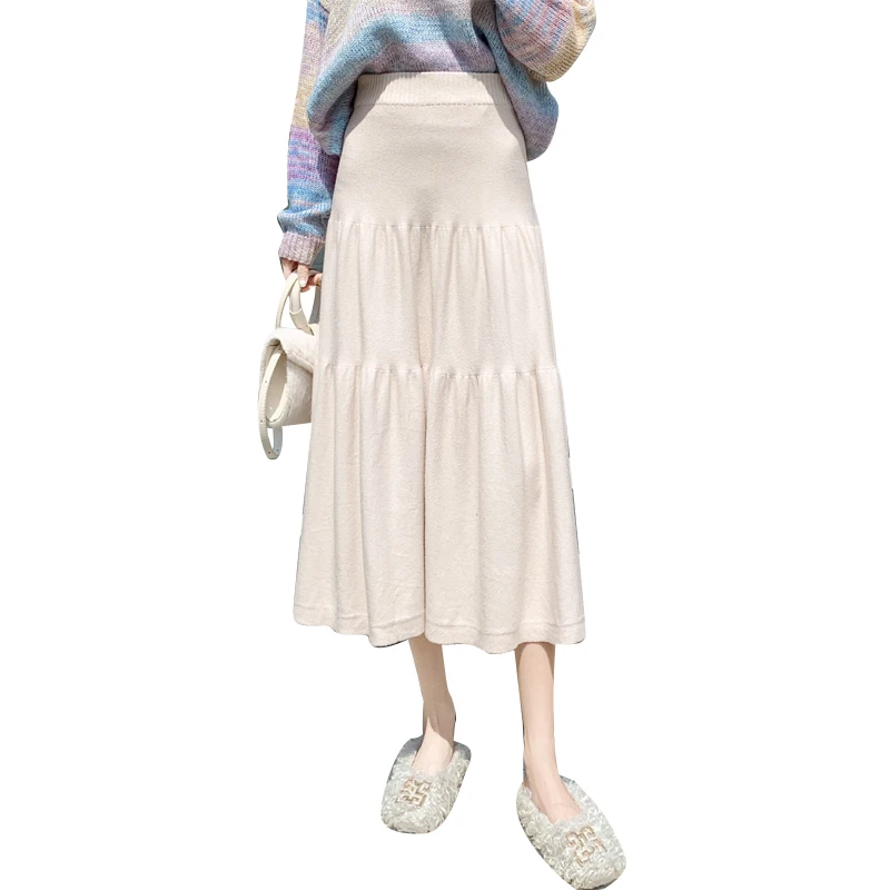 

2020 Autumn Winter Women's Sweater Knitted Skirts All-Match Simple Solid Pleated Ladies Skirt Oversize Korean Women Clothes