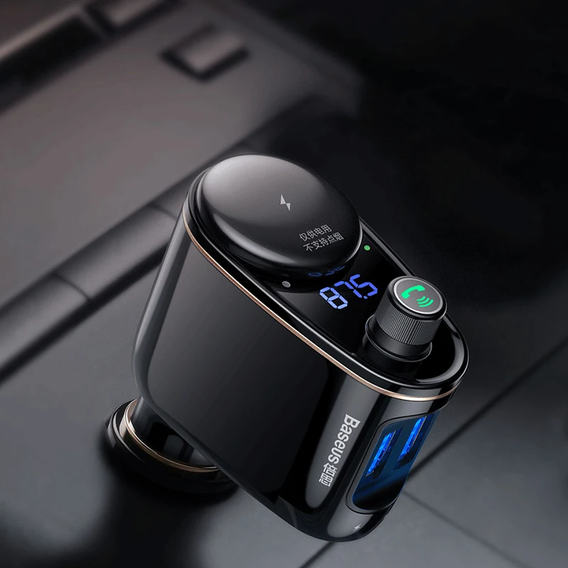 Автомобильный fm-передатчик Baseus, Bluetooth, гарнитура, автомобильный комплект, двойной USB выход с расширением прикуривателя, аудио MP3 плеер - Название цвета: Black