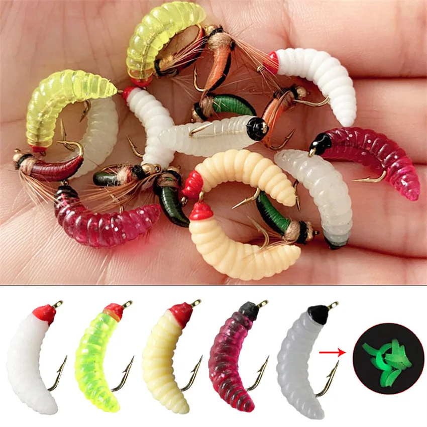 1Pcs #10 Brass Bead Head Fast Sinking Nymph Maggots Bug Worm Flies Trout Fly Fishing Lure Bait