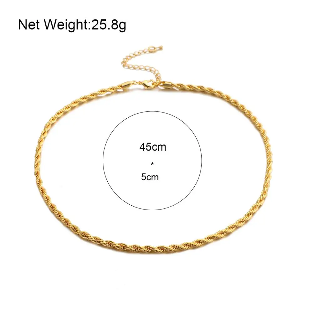 

AENSOA Gold Color Metal Swag Twisted Rope Chain Necklaces Chunky Wide Thin Chains Necklaces for Women Men Minimalist Necklace