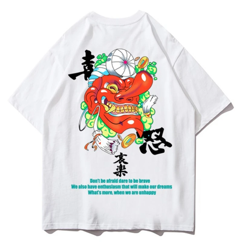 

Dropshipping Harajuku Print Short Sleeve Tees Shirts Men's Hip Hop Streetwear Tops Couple Loose Pure Cotton Comfortable T-shirts