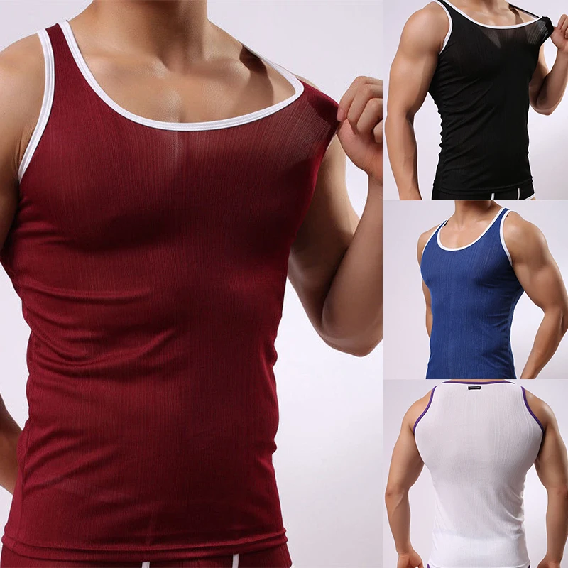 

Sexy Men Undershirts Sleeveless T-shirts Fitness Vest Bodybuilding Tank Tops Breathable Boxer Shorts Underwear Mens Clothes Set