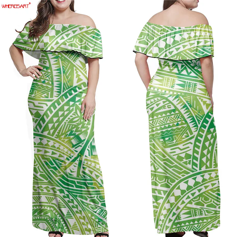 

WHEREISART Women Long Dress Ladies Casual Summer Dress Oversized Female Maxi Dress Elegant Prom Dress Polynesian White Plumeria