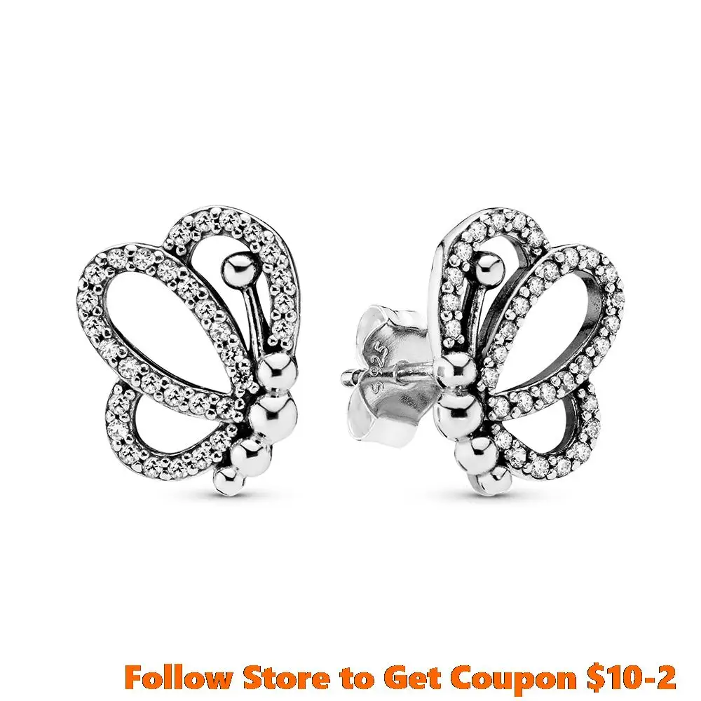 

Danturn 925 Sterling Silver Stud Earrings Openwork Butterfly Stud Earrings Women Earrings Cubic Zirconia Statement Stud Earrings