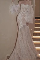 off shoulder sweetheart wedding dresses long sleeve lace sweep train mermaid bridal dress arabic wedding gowns vestido novia