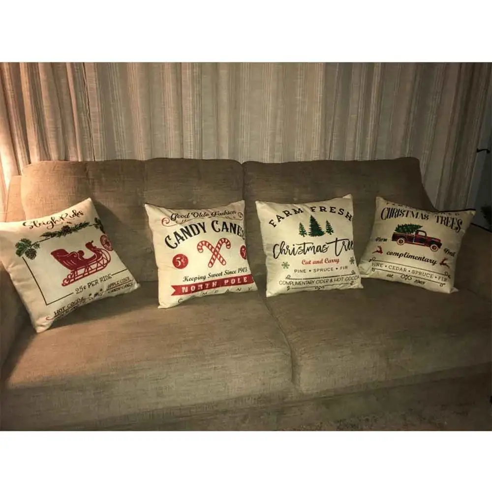 Набор из 4 льняные наволочки с деревенский узоры и Скрытая застежек-молний