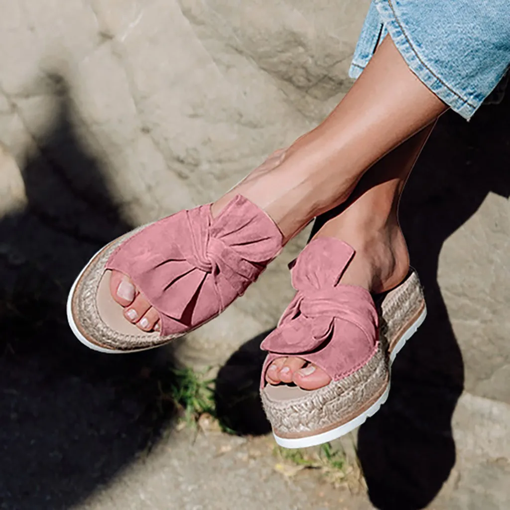 

Sandals Woman Shoes Bow Soft Surface Comfortable Thick Bottom Solid Color Beige Cute Fashion Sandals Women Summer Shoes