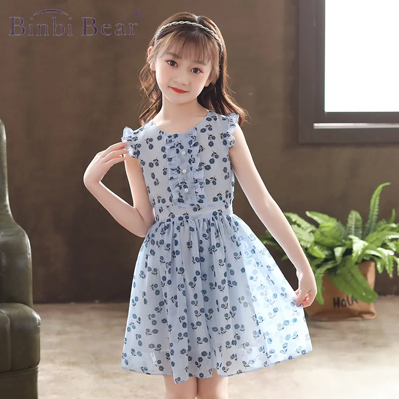 

Summer New Floral Short-Sleeved Princess Dress For Girls Sweet Chiffon Pearl Lace Kids Children Dresses Toddler Clothes Vestido