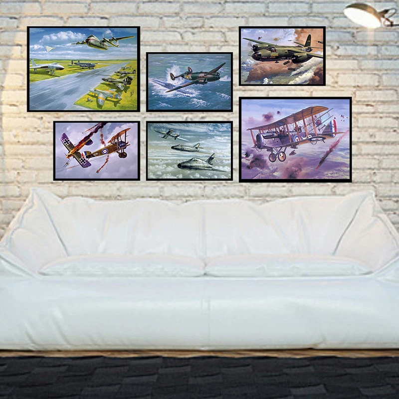 

American Style Airplane Fighter Text Aircraft Wall Sticker White Coated Paper Poster Pub Bar Room Home Decor