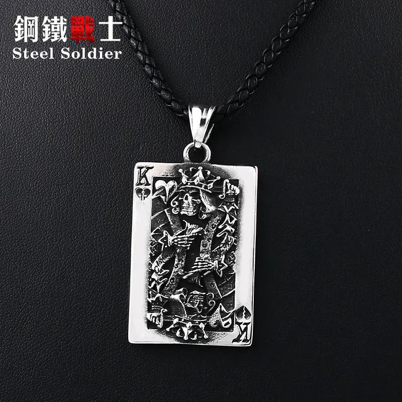 Стальной солдат покер K Charlemagne король кулон ожерелье очарование Нержавеющая