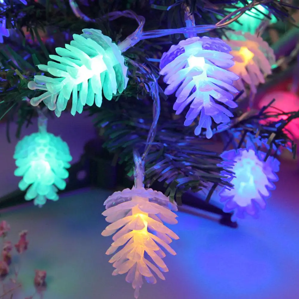 Рождественские украшения для дома теплая белая сосна конусная струна светильник