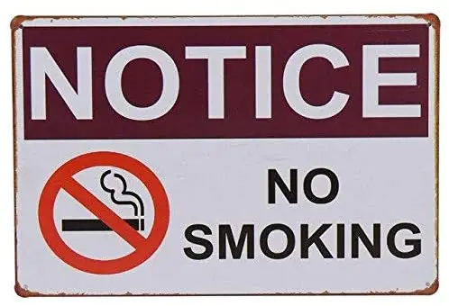 

Notice No Smoking Metal Plate Retro Man Cave Tin Sign Vintage Wall Bar Shop Decor 12x8 inch