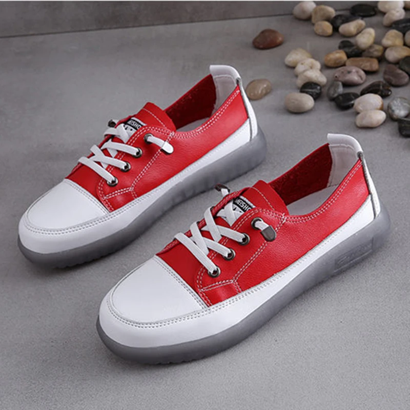 

Woman Flats Sport Shoes Woman Sneakers Black Red Fashion Shoes Women Lace Up Leather White Sneakers Zapatos Casuales Mujer