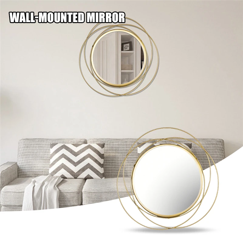

Gold Wall Mirror Decor Metal Decorative Wall Art Hanging Mirror for Bedroom Living Room Lightweight JS23