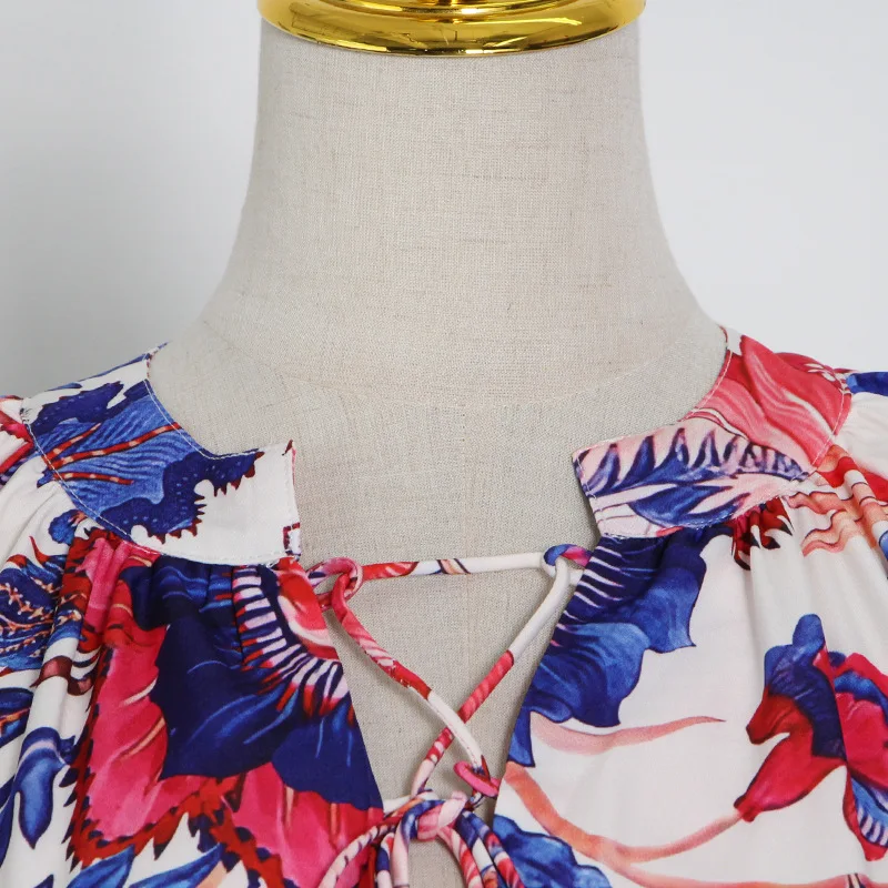 

MSXU Flower printing and dyeing summer dress 2021 new atmospheric goddess personalized V-neck long Women dress