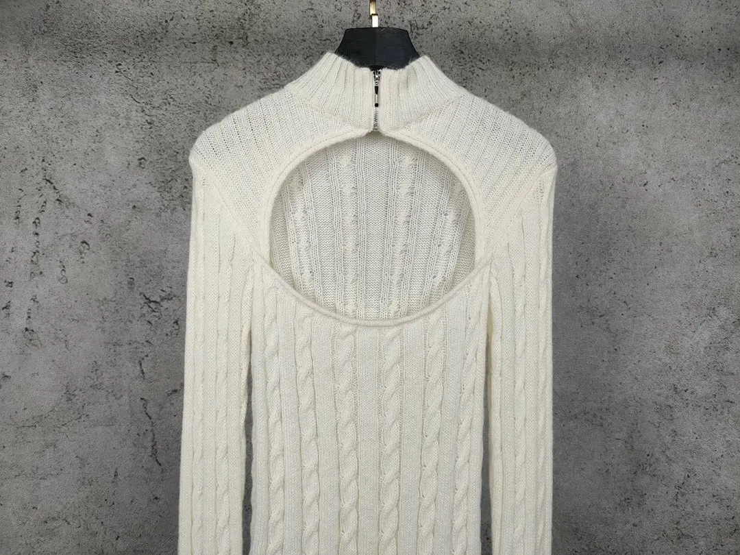 ladies 2021 new fashion long sleeve sexy casual solid color hollow wool base 1202