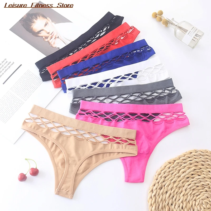 

Hot Sale 1pcs Sexy Sporting Underwear Low-Rise G-String Cotton Thong Panties Lingerie Women's Hollow Out Panties