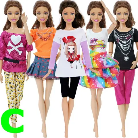 Комплект одежды ручной работы для куклы Барби, модная повседневная одежда, блузка, рубашка, жилет, штаны, юбка, аксессуары для кукол Барби, 5 комплектов, 3 комплекта