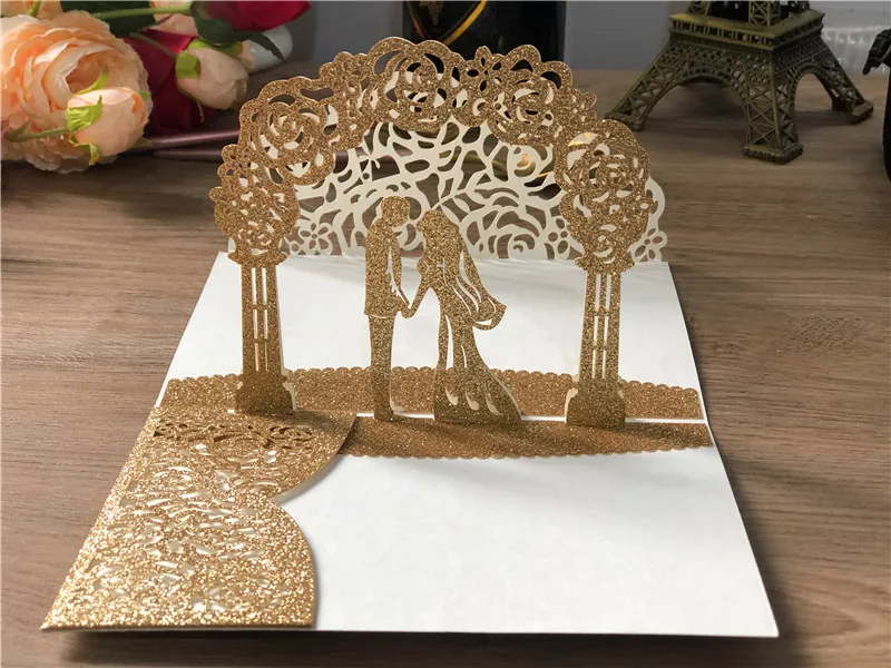 1X 3D лазерная резка красные свадебные Приглашения карты с конвертом Приглашение