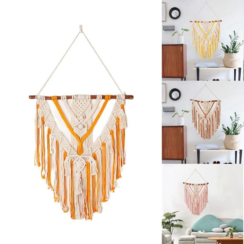 

Макраме ручной работы, цветное украшение на стену в богемном стиле, крафтовое украшение, великолепный гобелен для дома, спальни, 60X75 см