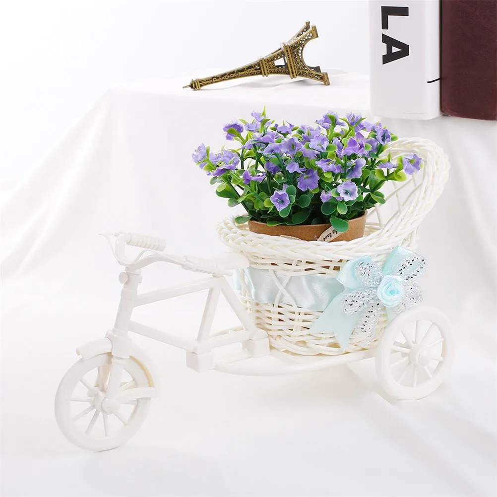 

DIY Plastic White Tricycle Bike Flower Basket Bicycle Container For Flower Plant Home Wedding Party Decoration Wreaths