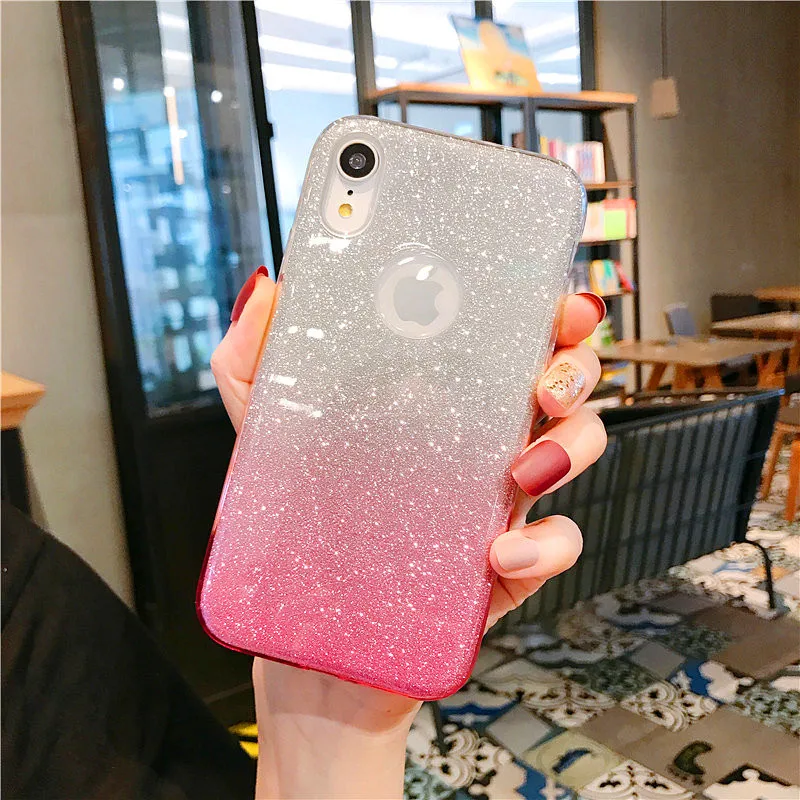 lovely glitter gradient color phone cases for iphone 11 xs pro max x xr 6 6s 7 8 plus se 2020 bling sparkly tpu back cover coque free global shipping