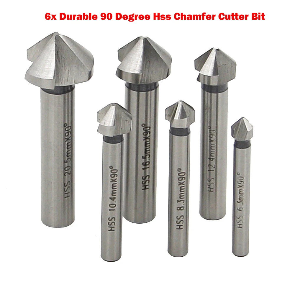 

6pcs 3 Flute 90 Degree Round Shank Chamfer Bevel Cutter End Mill Chamfering Drilling Set Milling Cutting Tool Set