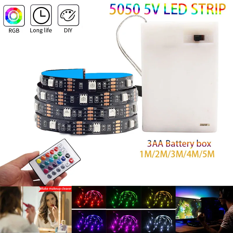 5V 3AA battery Strip Lights Tape RGB 5050 SMD USB led srtips rgb for room decor Festival Party Bedroom TV TikTok Mirror lights