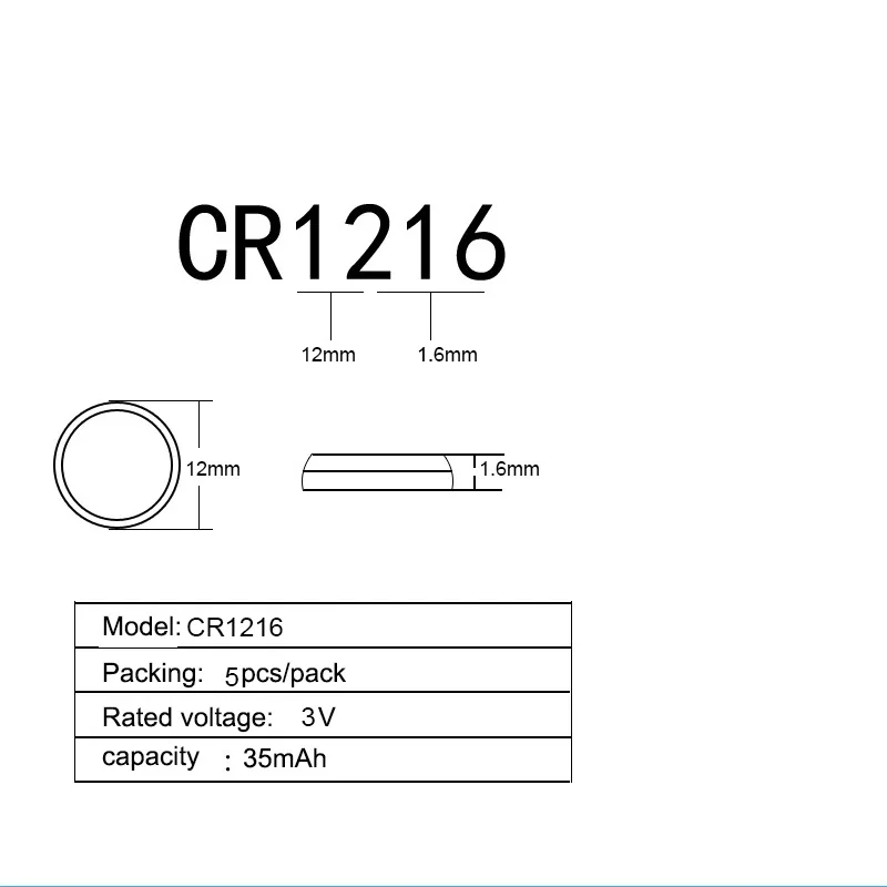 5 шт. CR1216 3 V литиевая батарея 1216 DL1216 BR1216 ECR1216 5034LC LM1216 батареи для монет li-ion Bateris