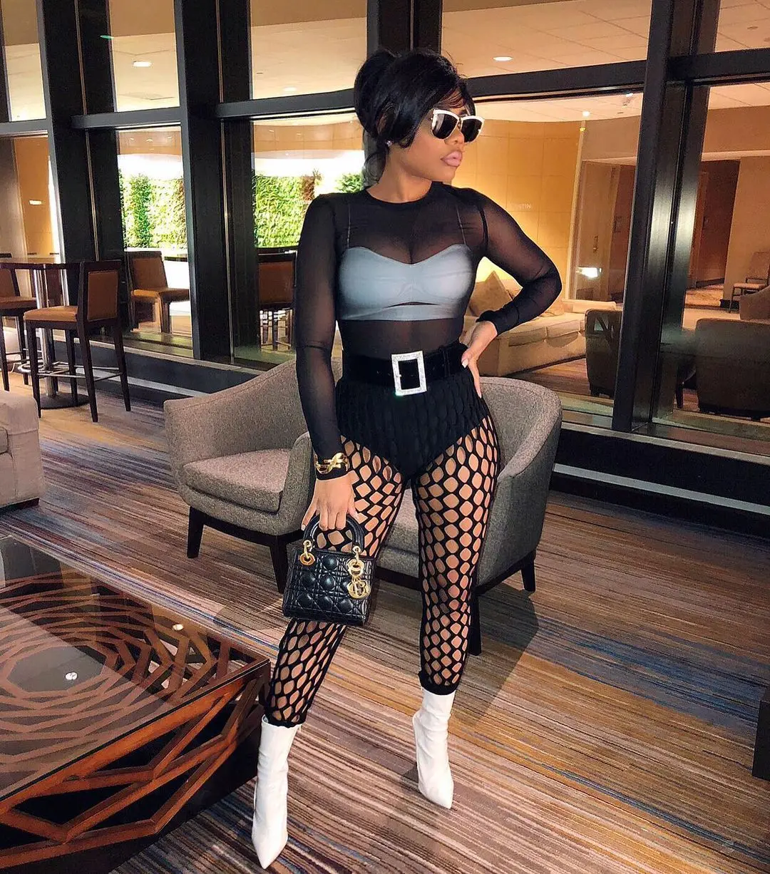 

All Black Hollow Out Plaid High Waist Pants For Women Free Shipping Cool Girl Evening Party Skinny Trousers Trendy Streetwear