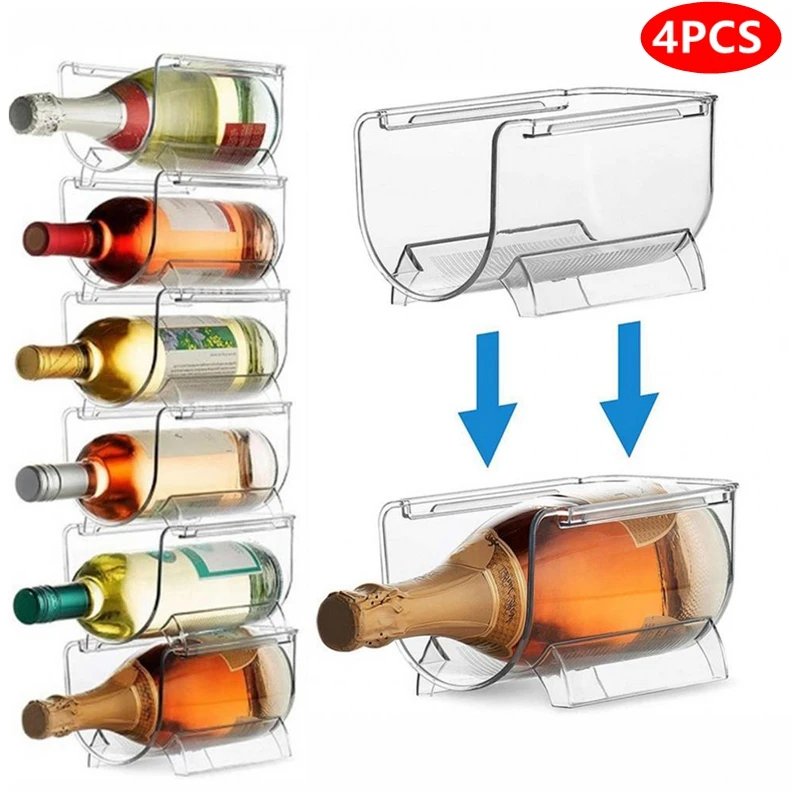 4Pack Refrigerator Organizer Kitchen Bottle Storage Rack Stackable Wine Holder Bottles Display Shelf Fridge | Дом и сад