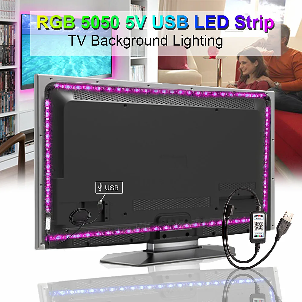 RGB светодиодный светильник полоса для ПК ТВ светильник s светодиодный в полоску USB 5 в 5050 светильник Bluetooth управление домашний фон неоновая Диодная лента декоративная