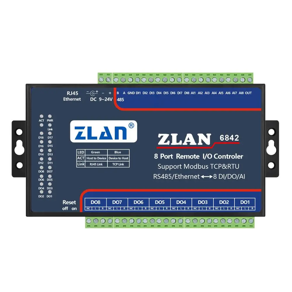 8 каналов модуль мод-шины TCP I/ O Ethernet RJ45 дистанционное управление коллектор A/D ZLAN6842