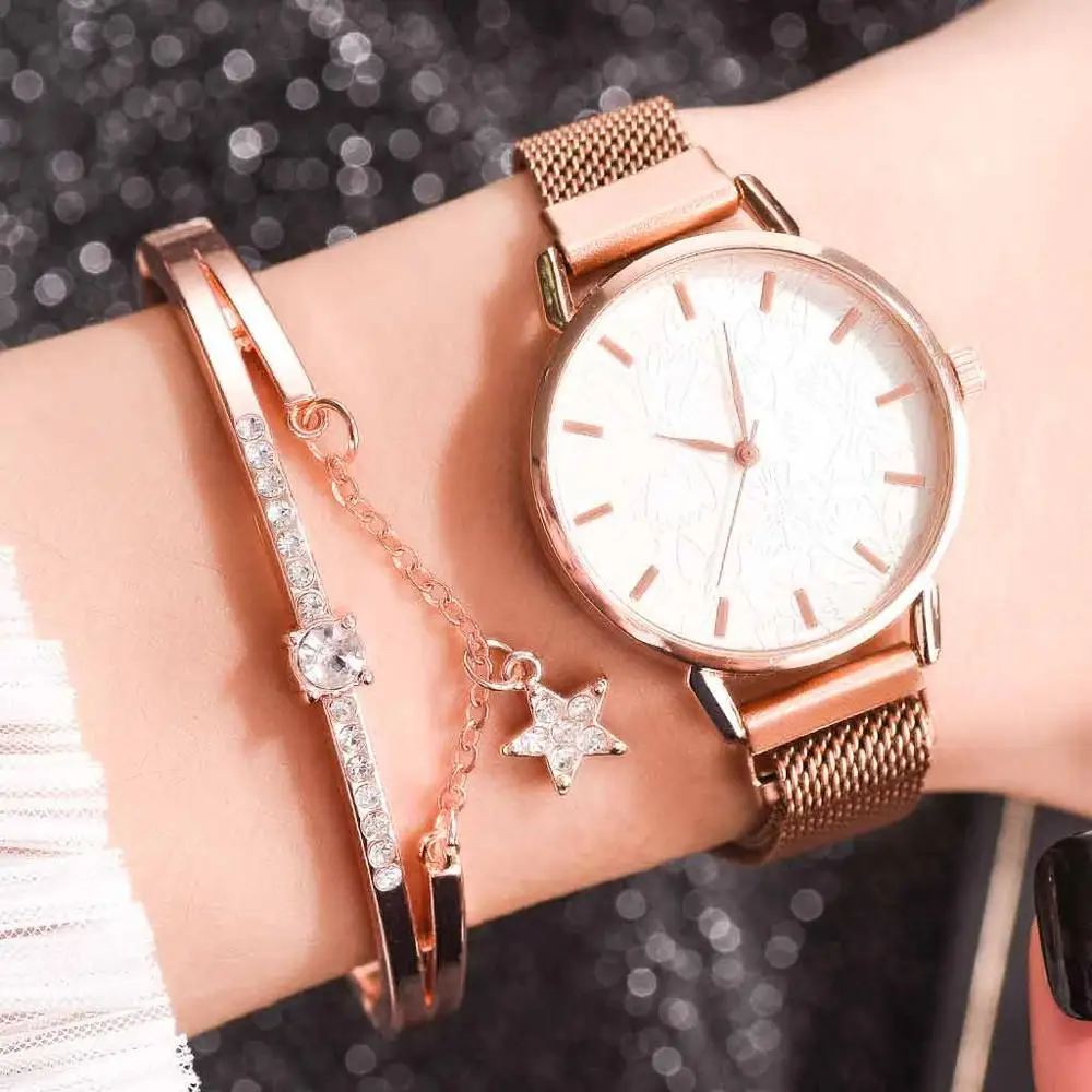 

Women Watches Mesh Leather Fashion Small European Beauty Simple Casual Bracelet Ladies WrisWatch set 2020 Gift New Dropshipping
