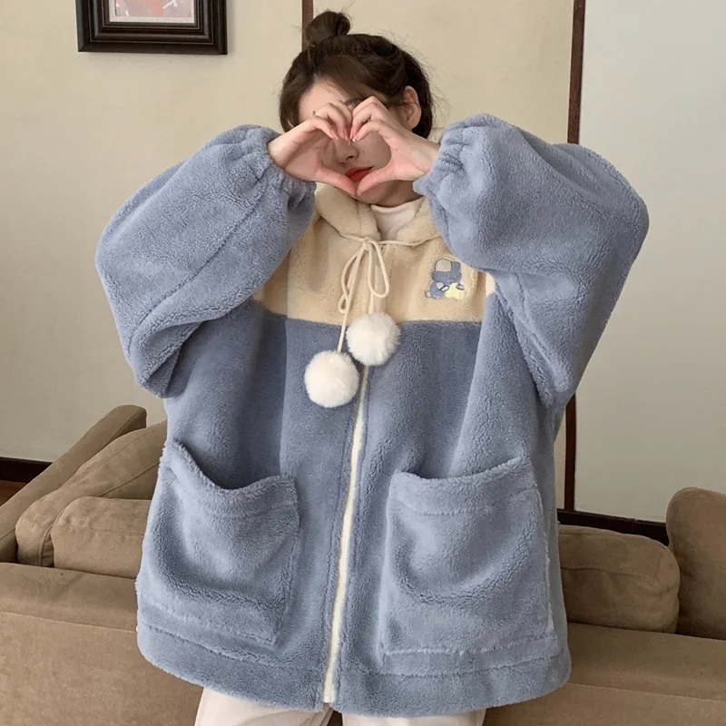 Женское милое бархатное пальто с капюшоном зимнее женское теплая уличная одежда