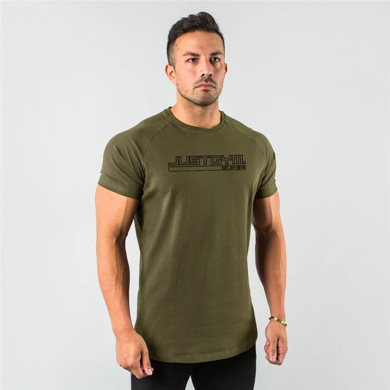 

Mens Cotton Short Sleeve T shirt Fitness Slim Fit T-shirt Male Brand Just Gym Tees Tops Summer New Fashion Casual Clothing