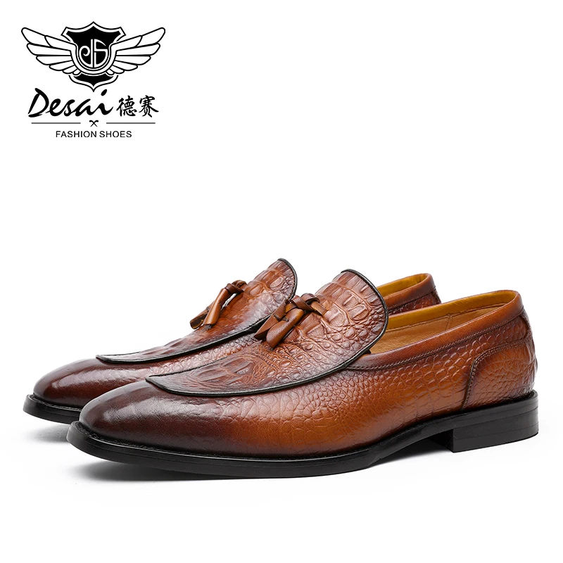 

DESAI Men Loafers Shoes Genuine Leather For Fashion Casual Lazy Outdoor Weeding Formal Breathable Height 2021 Crocodile Pattern