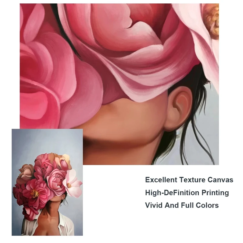 

Nordic Flowers Head Woman Canvas Paintings On the Wall Art Posters And Prints Feather Girls Wall Pictures Home Decoration Cuadro