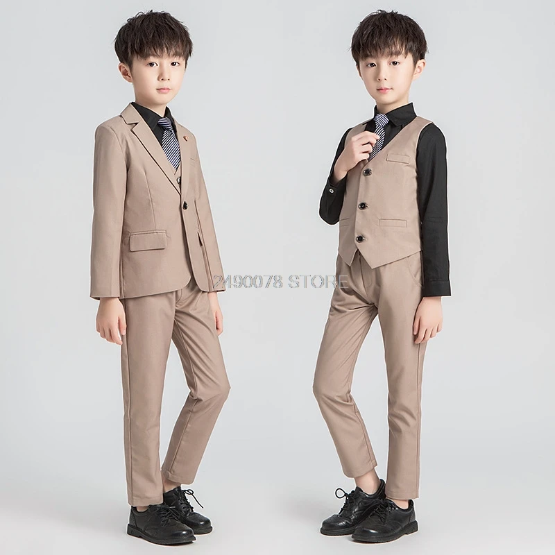 Flowers Boys Formal wedding Suit Kids Wedding Party Blazer jacket Vest Pant Tuxedo Children Piano Prom Ceremony Costume 2-12Y |