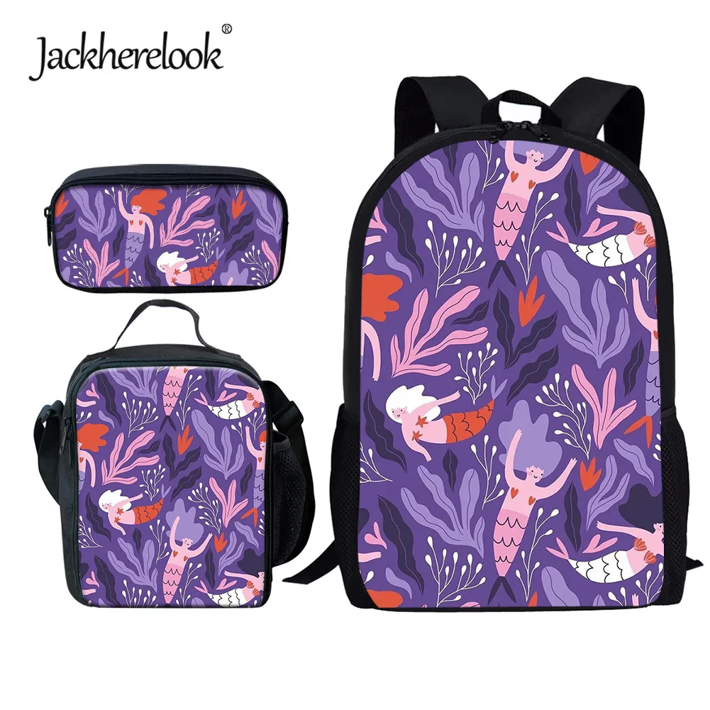 

Jackherelook, милый школьный рюкзак с рисунком русалки для девочек, прочные школьные сумки 3 шт./компл., вместительная сумка для книг для детей