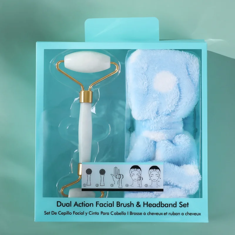 

BANFI Face wash headband set White jade double-head roller Jade roller Zinc alloy bracket Facial massage roller Jade beauty