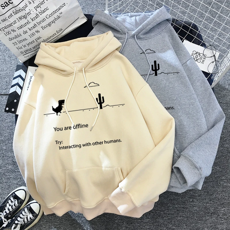 

New Harajuku Kpop Women's Retro Hoodie Dinosaur Games Long Sleeve Top Tee Fashion Casual Sports Shirt Streetwear Hoody Tops