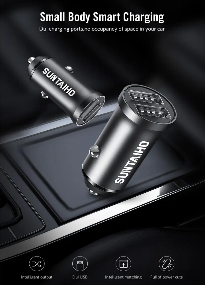 Suntaiho Mini 12-24 в двойной usb порт автомобильное зарядное устройство Быстрая зарядка мобильного телефона автомобильное зарядное устройство для Iphone 7 7 plus SE для samsung S6 S5