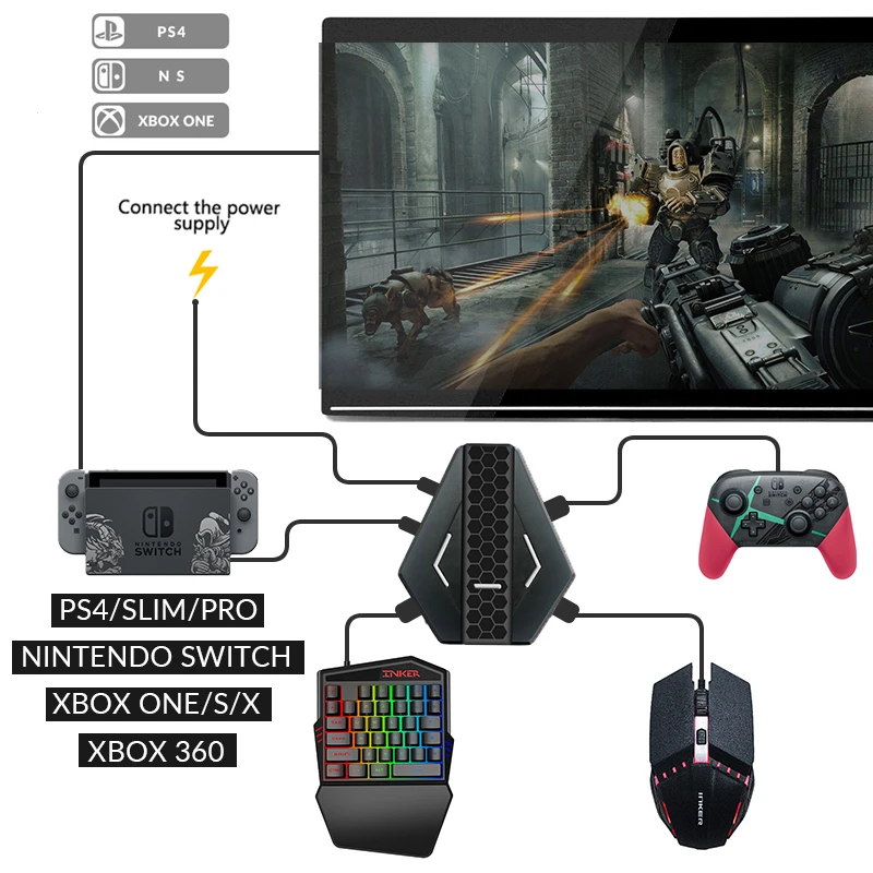 Новейший конвертер для мобильной проводной игровой клавиатуры и мыши PS4 Xbox one