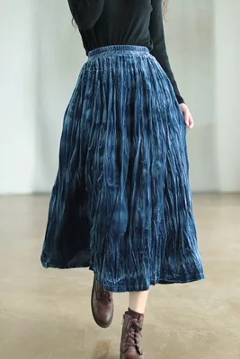 

Длинная юбка из велюра, золотистого цвета, со складками, винтажная, свободная, весна-осень-зима