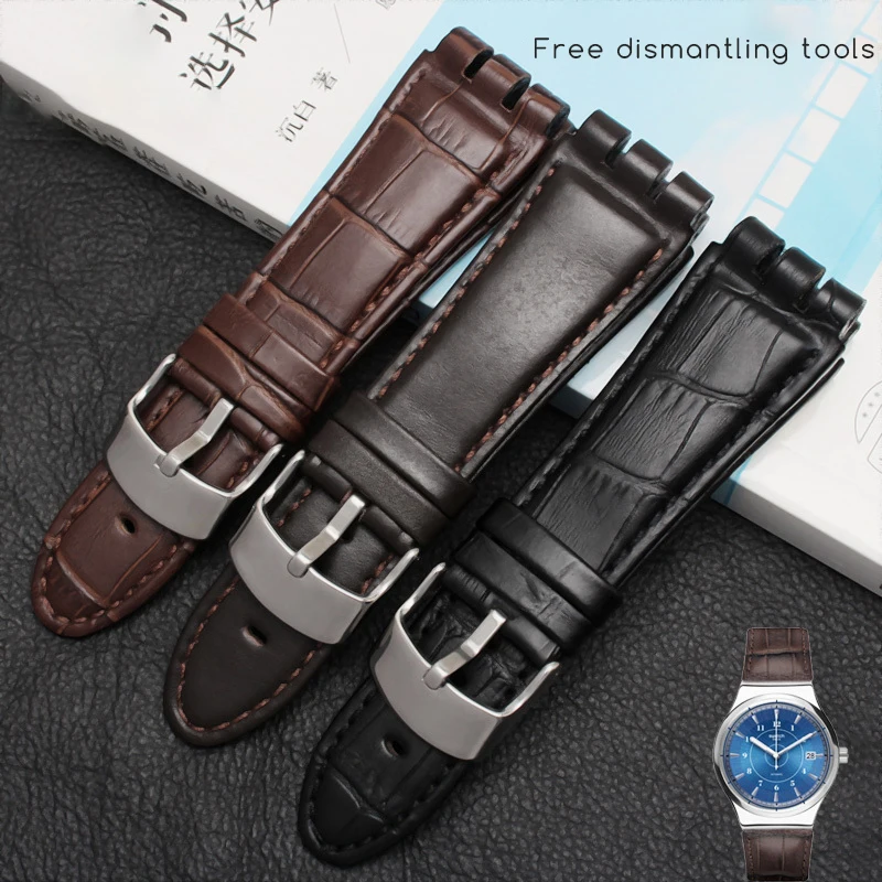 Фото Ремешок из натуральной телячьей кожи для часов Swatch IRONY YOS440 449 448 401G, стальная застежка, браслет для наручных часов, 23-26 мм №2
