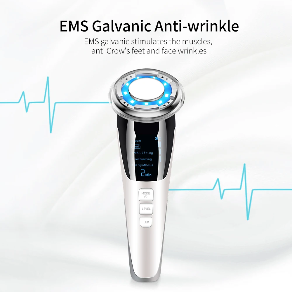 

EMS LED Photon Therapy Sonic Vibration Wrinkle Remover Hot Cool Treatment Anti Aging Skin Cleaner Cleansing Rejuvenation Machine