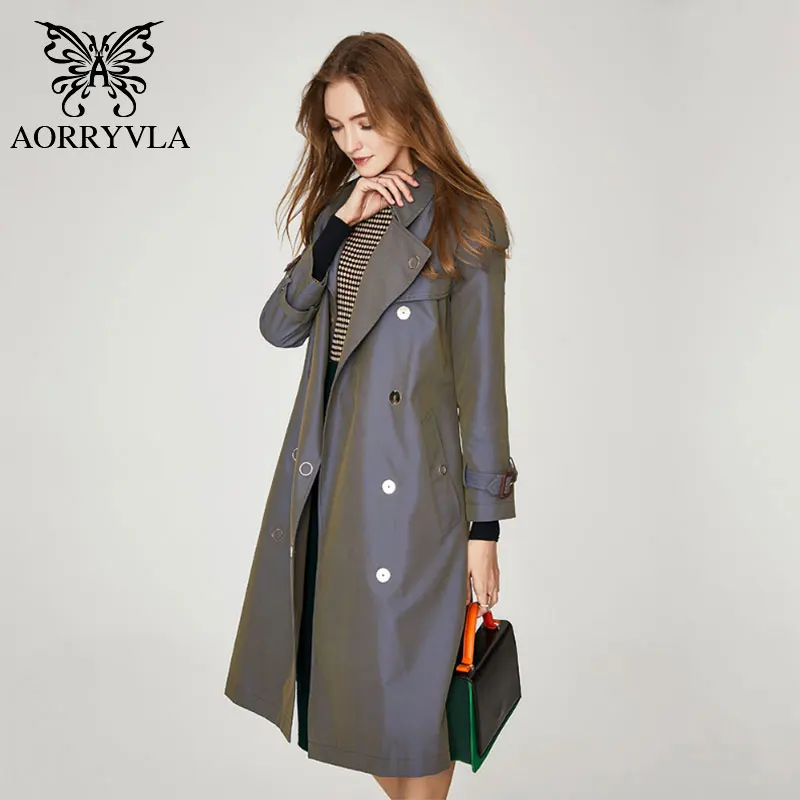 

Women Spring Autumn Trench Coat With Belt Double Breasted Long Length Full Sleeve Loose Style High Street Woman Clothes 2020 New