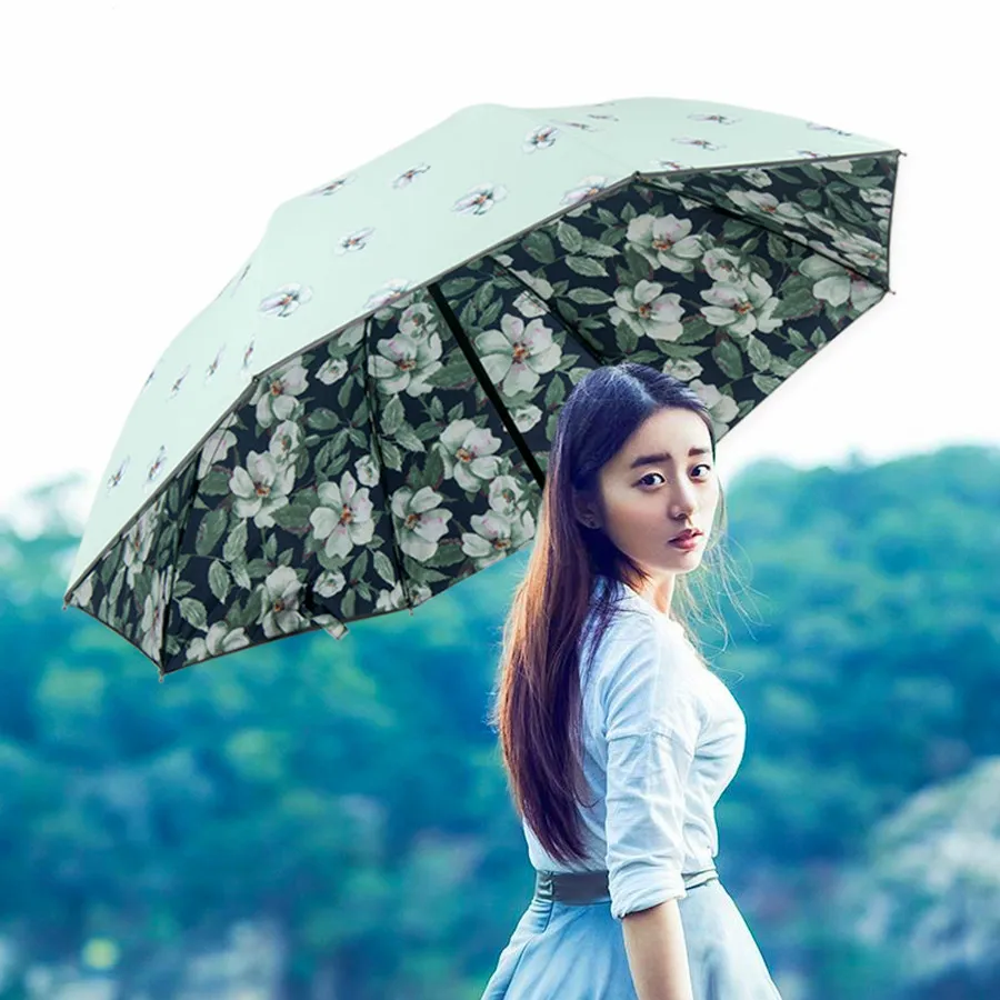 Большой зонт с цветами ветрозащитный складной от УФ-лучей зонтик солнца для сада